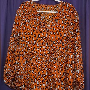 Orange and Black Long Sleeve Relaxed Blouse